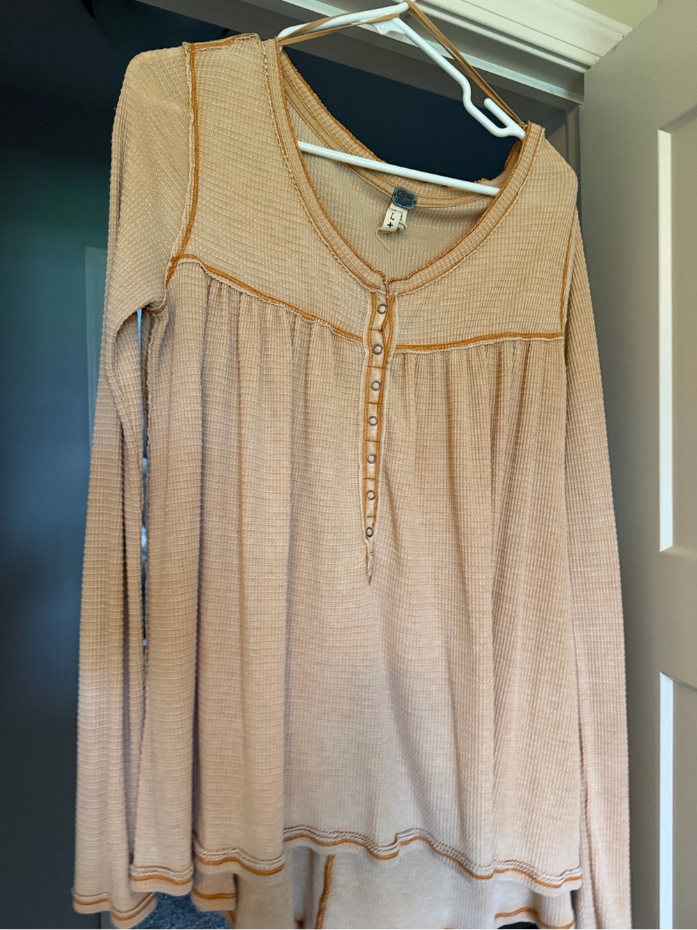 We The Free Waffle Henley Long Sleeve Top - Beige
